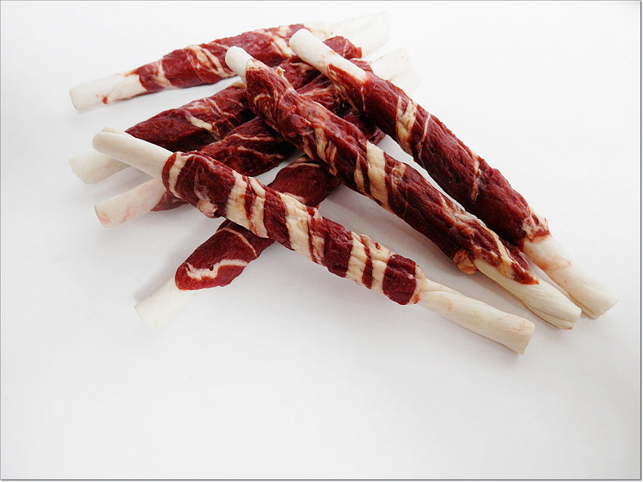 A008 Lamb & Cod Pure Marbled Meat Wrapped Rawhide Twists Sticks Premium Chewy Dog Treats