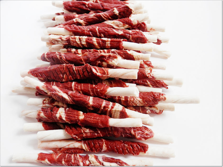 A008 Lamb & Cod Pure Marbled Meat Wrapped Rawhide Twists Sticks Premium Chewy Dog Treats