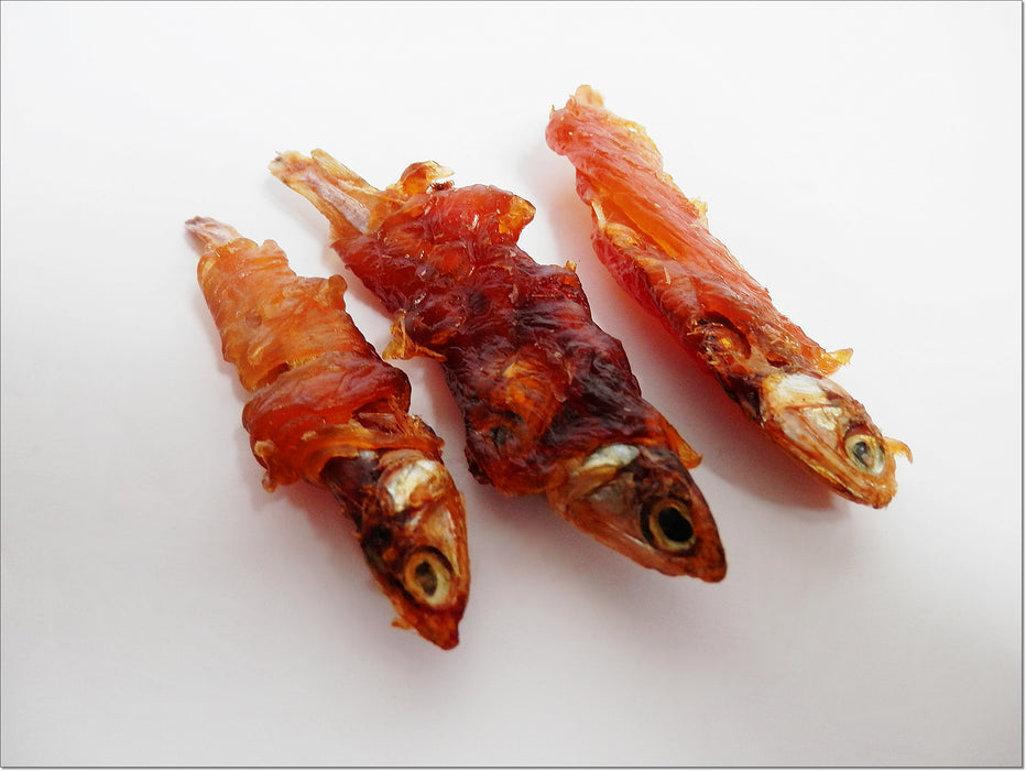 A160 Fish Sprats Wrapped in Chicken Breast Jerky Premium Chewy Dog Treats