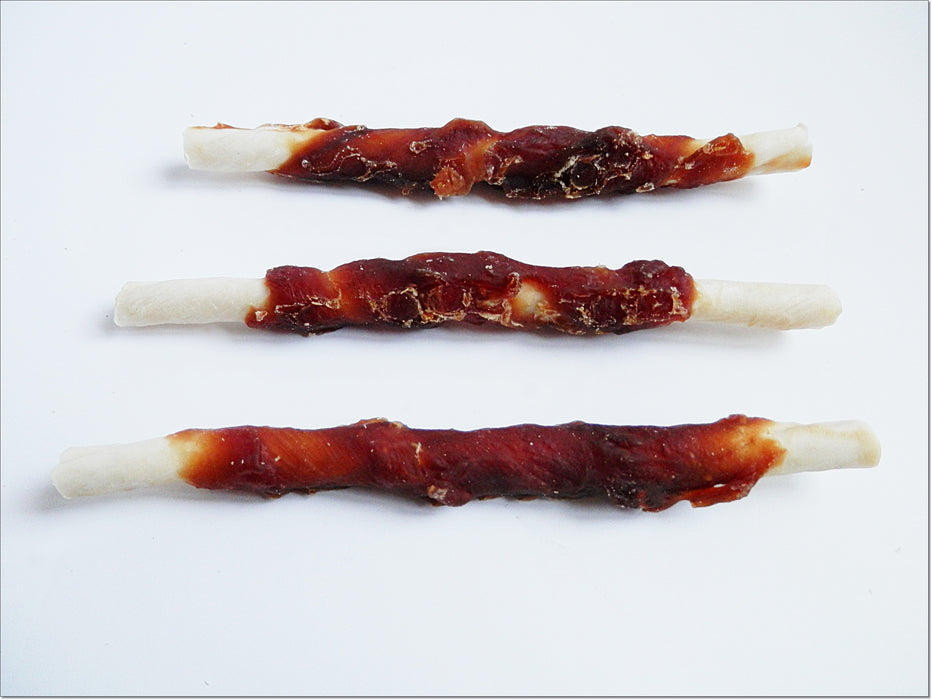 A003 Duck Breast Wrapped Rawhide Twists Sticks Low Fat Premium Chewy Dog Treats