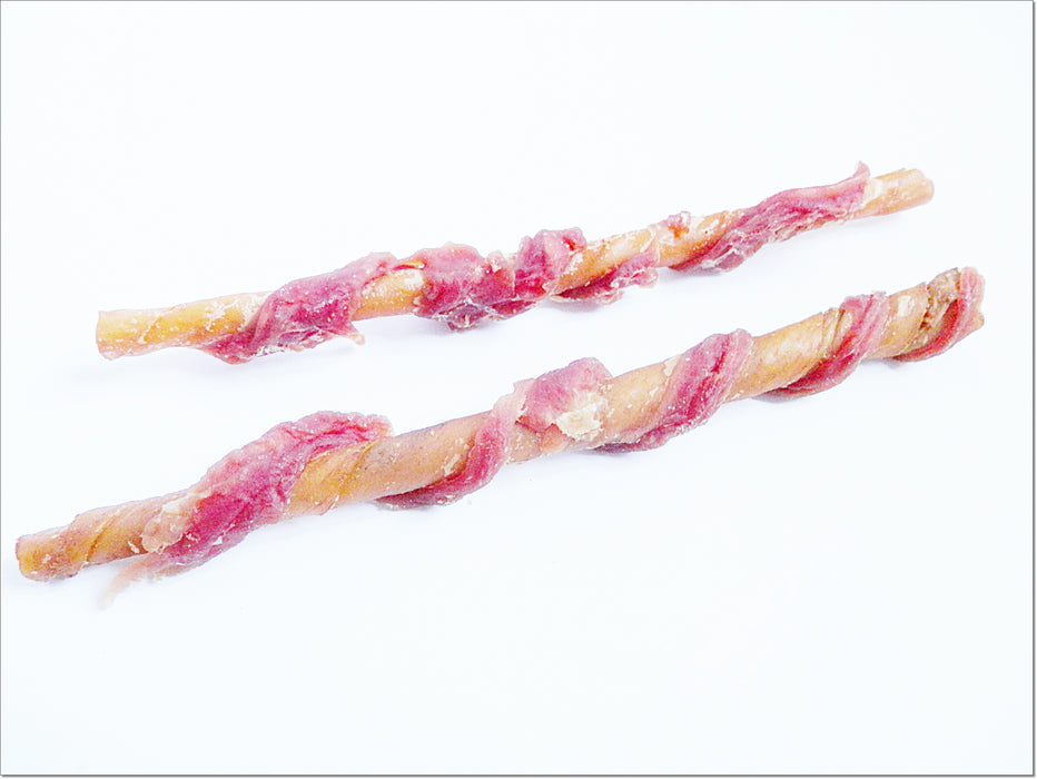 A005 Duck Breast Wrapped Smoked Rawhide Twists Sticks Low Fat Premium Chewy Dog Treats