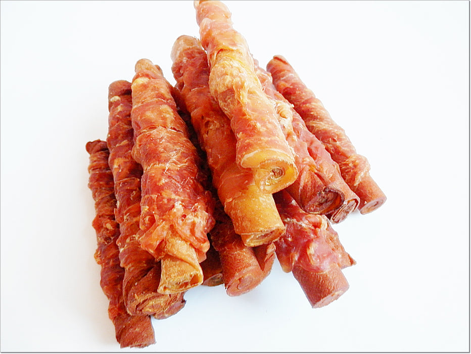 A179 Chicken Breast Wrapped Smoked Beef Hide Twists Sticks Low Fat Premium Chewy Dog Treats