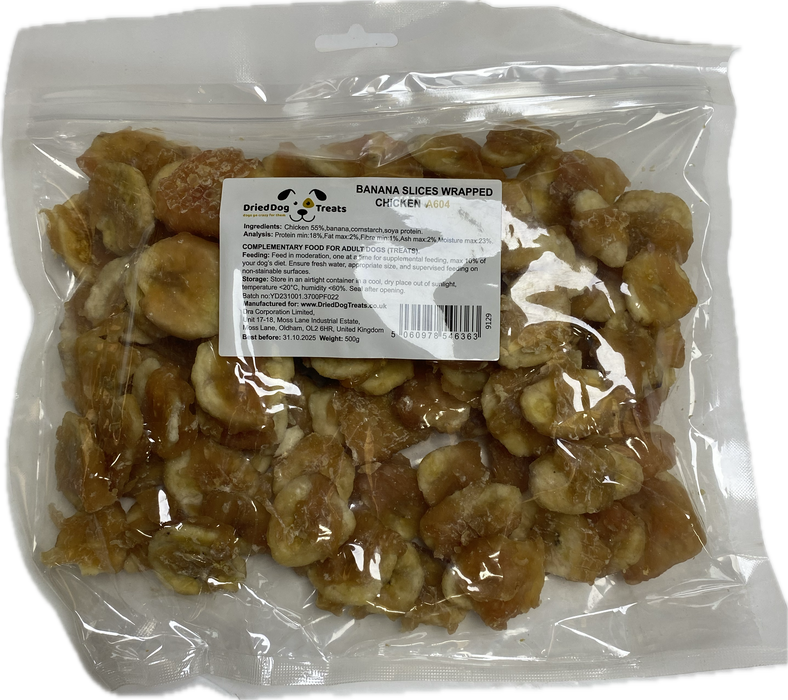 A604 Banana Slices Wrapped Chicken Jerky Premium Chewy Dog Treats DriedDogTreats