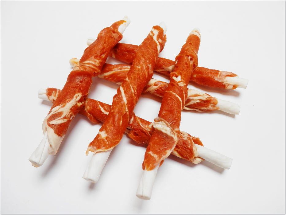 A007 Salmon & Cod Pure Marbled Meat Wrapped Rawhide Twists Sticks Chewy Treats