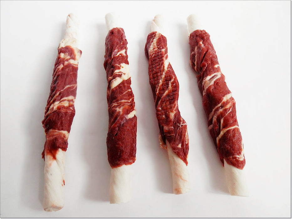 A008 Lamb & Cod Pure Marbled Meat Wrapped Rawhide Twists Sticks Chewy Treats