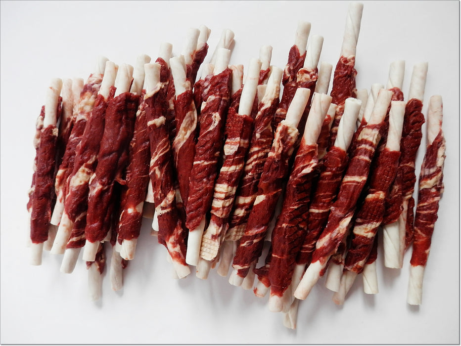 A008 Lamb & Cod Pure Marbled Meat Wrapped Rawhide Twists Sticks Chewy Treats
