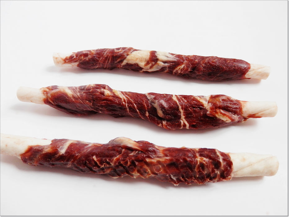 A009 Rabbit & Cod Pure Marbled Meat Wrapped Rawhide Twists Sticks Chewy Treats