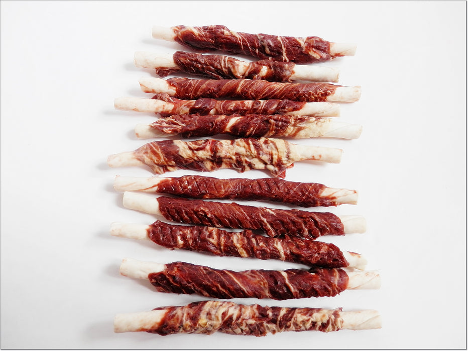 A009 Rabbit & Cod Pure Marbled Meat Wrapped Rawhide Twists Sticks Chewy Treats